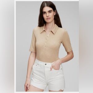 Womens Gap Slub Ribbed Henley Polo Medium